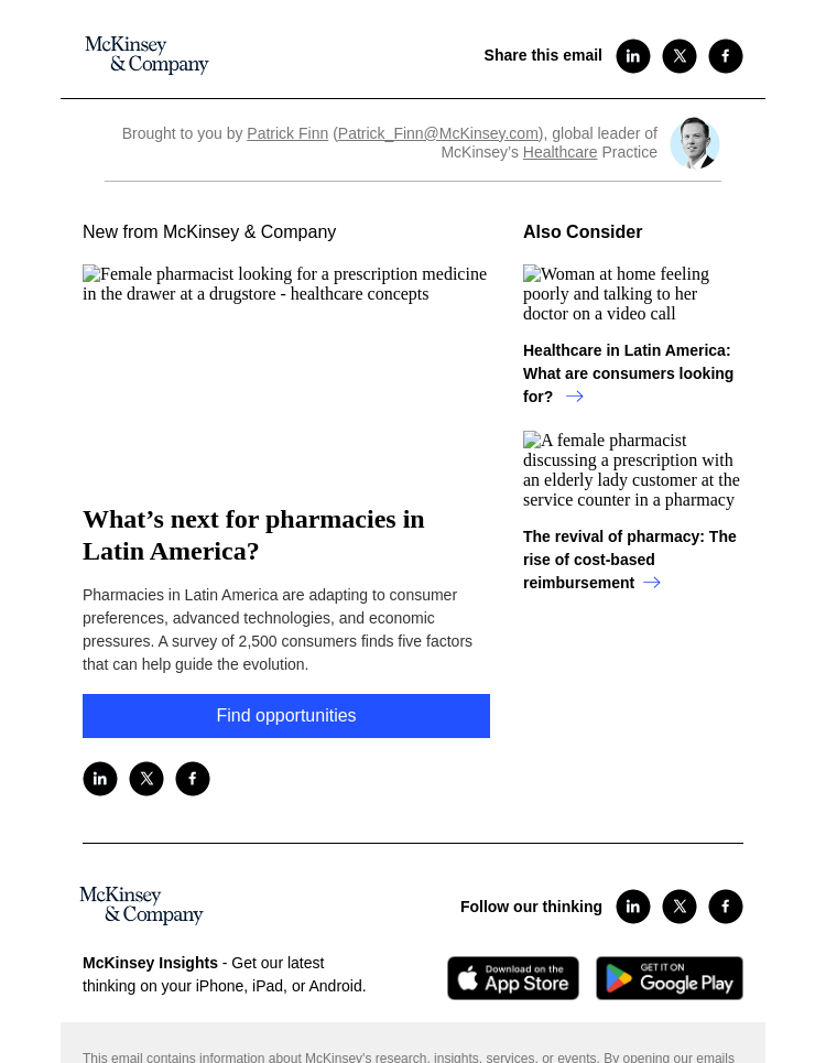 Письмо компании «McKinsey & Company» на тему «What’s next for pharmacies in Latin America?»