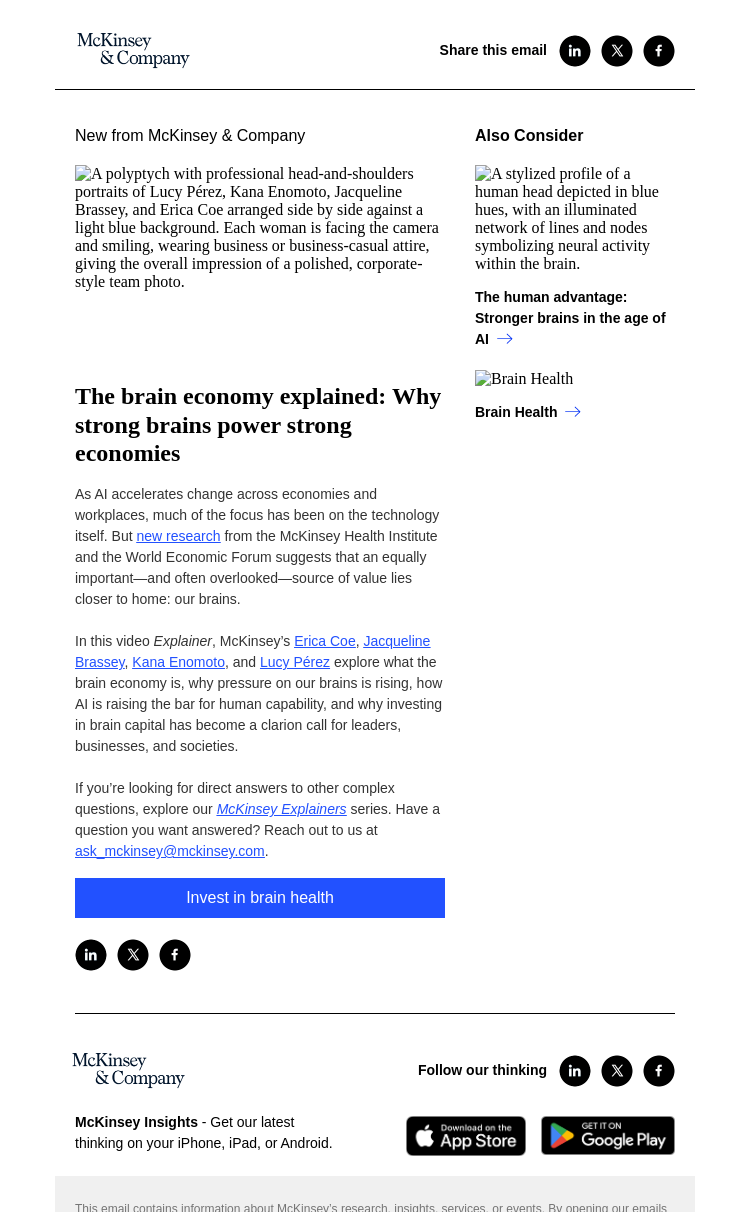 Письмо компании «McKinsey & Company» на тему «The brain economy explained: Why strong brains power strong
 economies»