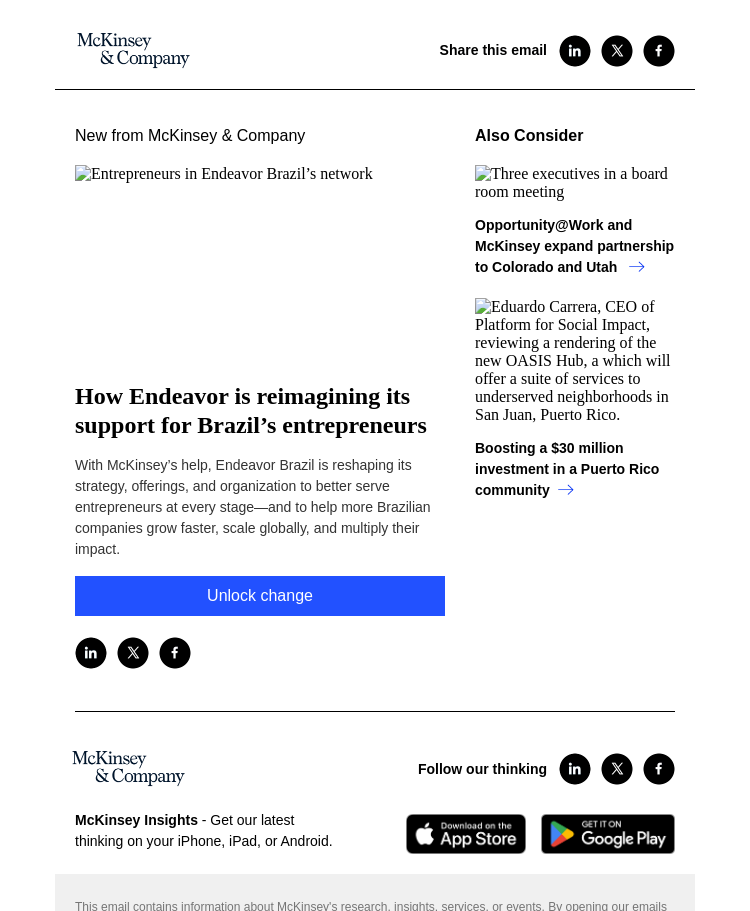 Письмо компании «McKinsey & Company» на тему «How Endeavor is reimagining its support for Brazil’s entrepreneurs»