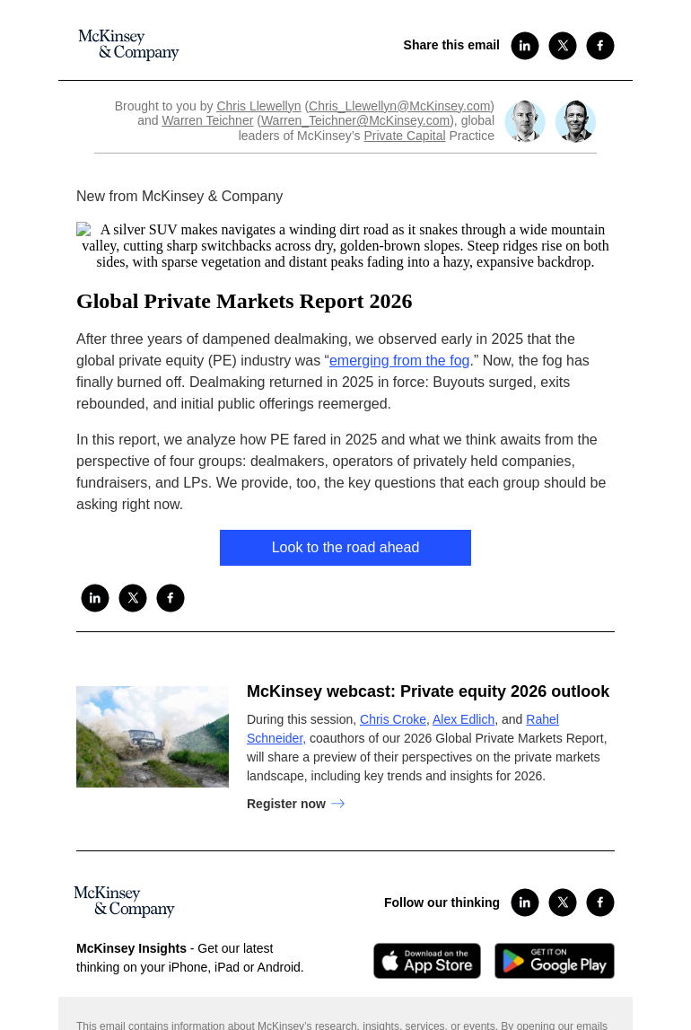 Письмо компании «McKinsey & Company» на тему «Global Private Markets Report 2026»