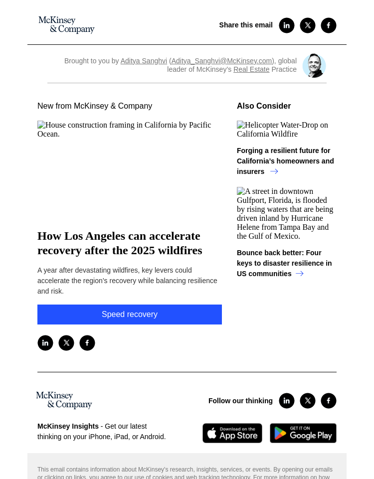 Письмо компании «McKinsey & Company» на тему «How Los Angeles can accelerate recovery after the 2025 wildfires»