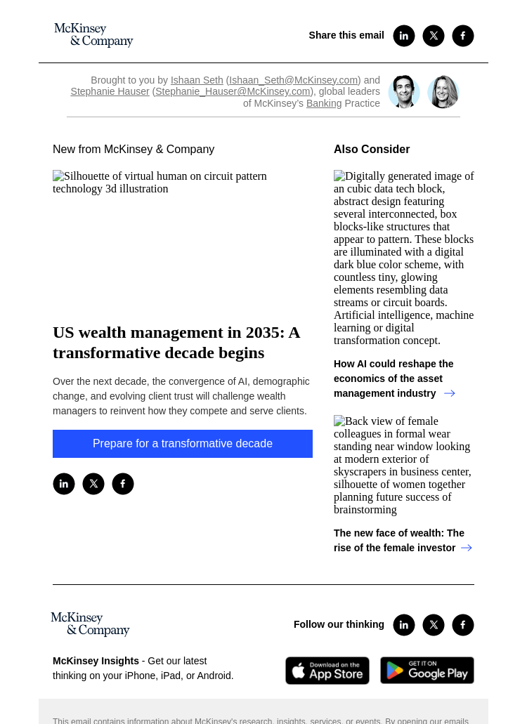 Письмо компании «McKinsey & Company» на тему «US wealth management in 2035: A transformative decade begins»