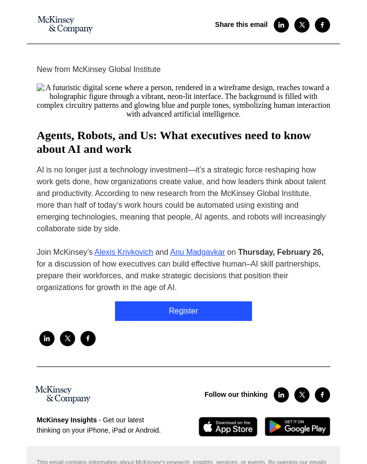 Письмо компании «McKinsey & Company» на тему «You’re invited! Join us for a McKinsey Live virtual event »