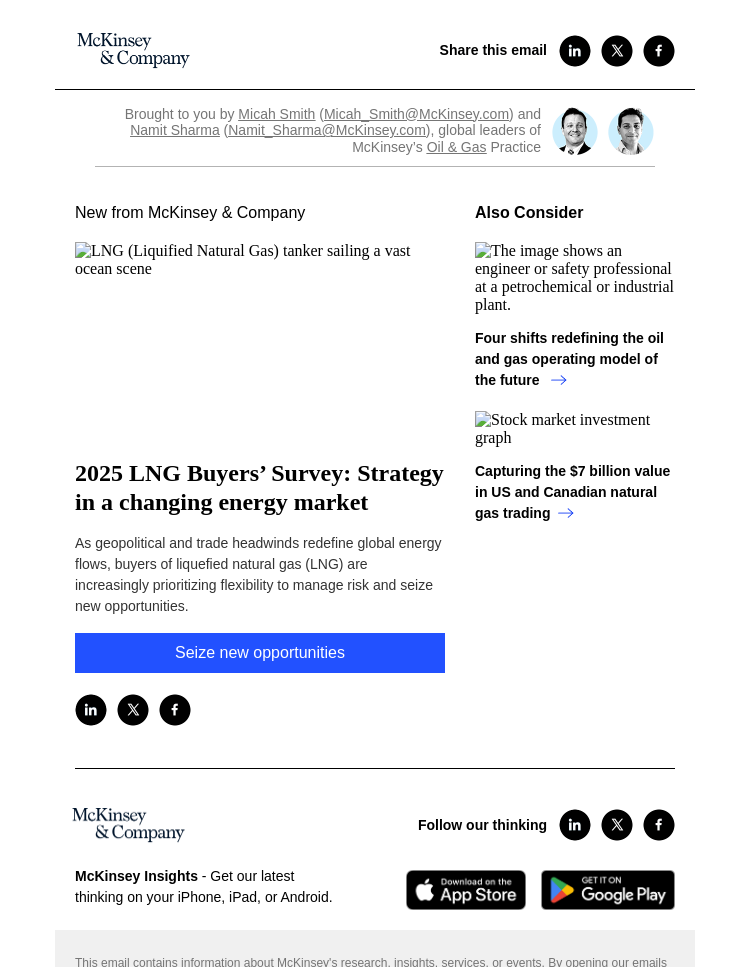 Письмо компании «McKinsey & Company» на тему «2025 LNG Buyers’ Survey: Strategy in a changing energy market»