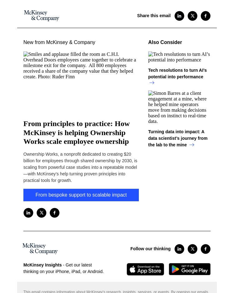 Письмо компании «McKinsey & Company» на тему «From principles to practice: How McKinsey is helping Ownership
 Works scale employee ownership»