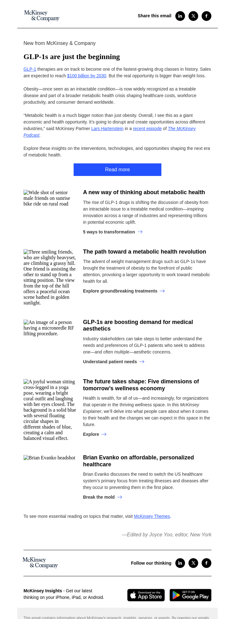 Письмо компании «McKinsey & Company» на тему «GLP-1s are just the beginning»