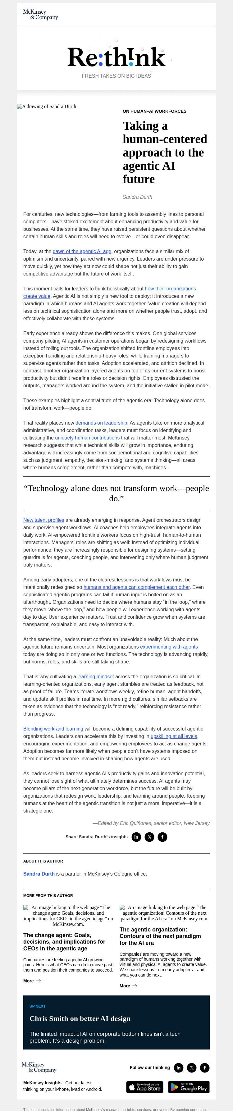Письмо компании «McKinsey & Company» на тему «Nurture human skills while adopting agentic AI»