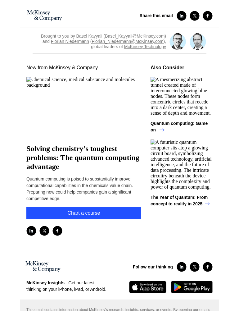 Письмо компании «McKinsey & Company» на тему «Solving chemistry’s toughest problems: The quantum computing advantage»