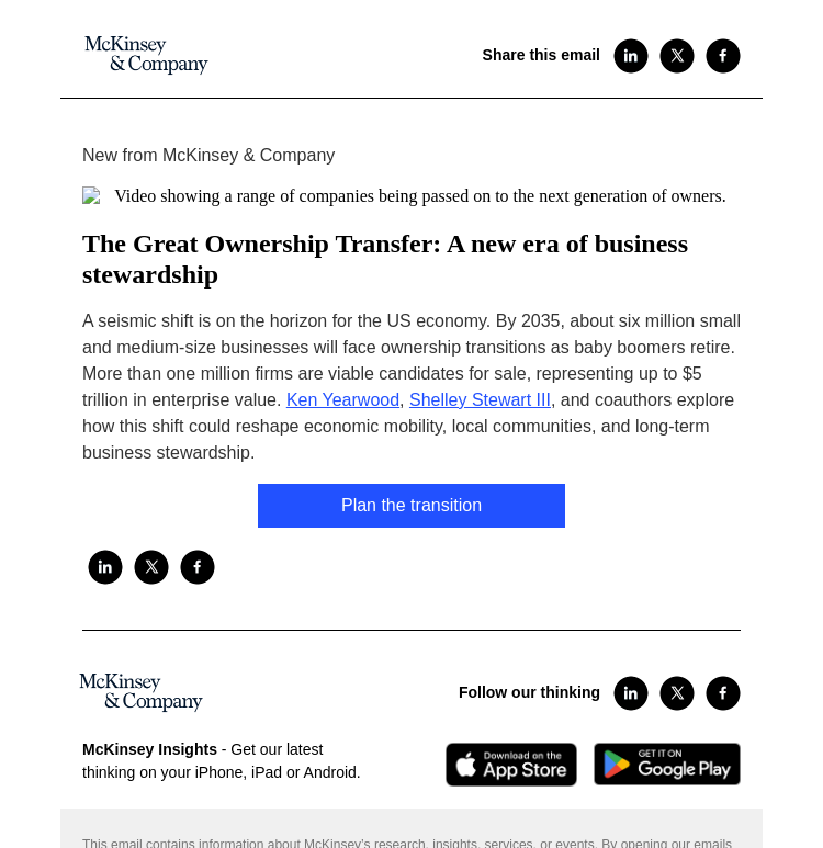 Письмо компании «McKinsey & Company» на тему «The Great Ownership Transfer: A new era of business stewardship»