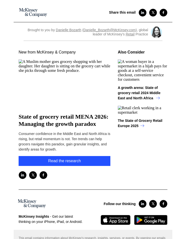 Письмо компании «McKinsey & Company» на тему «State of grocery retail MENA 2026: Managing the growth paradox»