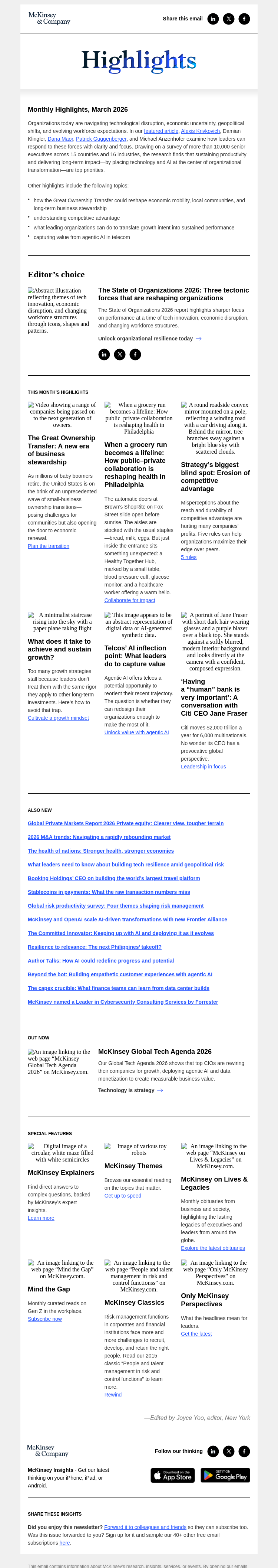 Письмо компании «McKinsey & Company» на тему «AI, productivity, and the future of organizations»