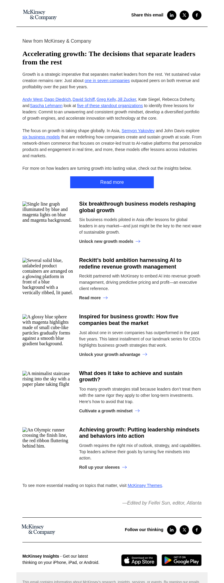 Письмо компании «McKinsey & Company» на тему «The leadership choices behind sustained growth»
