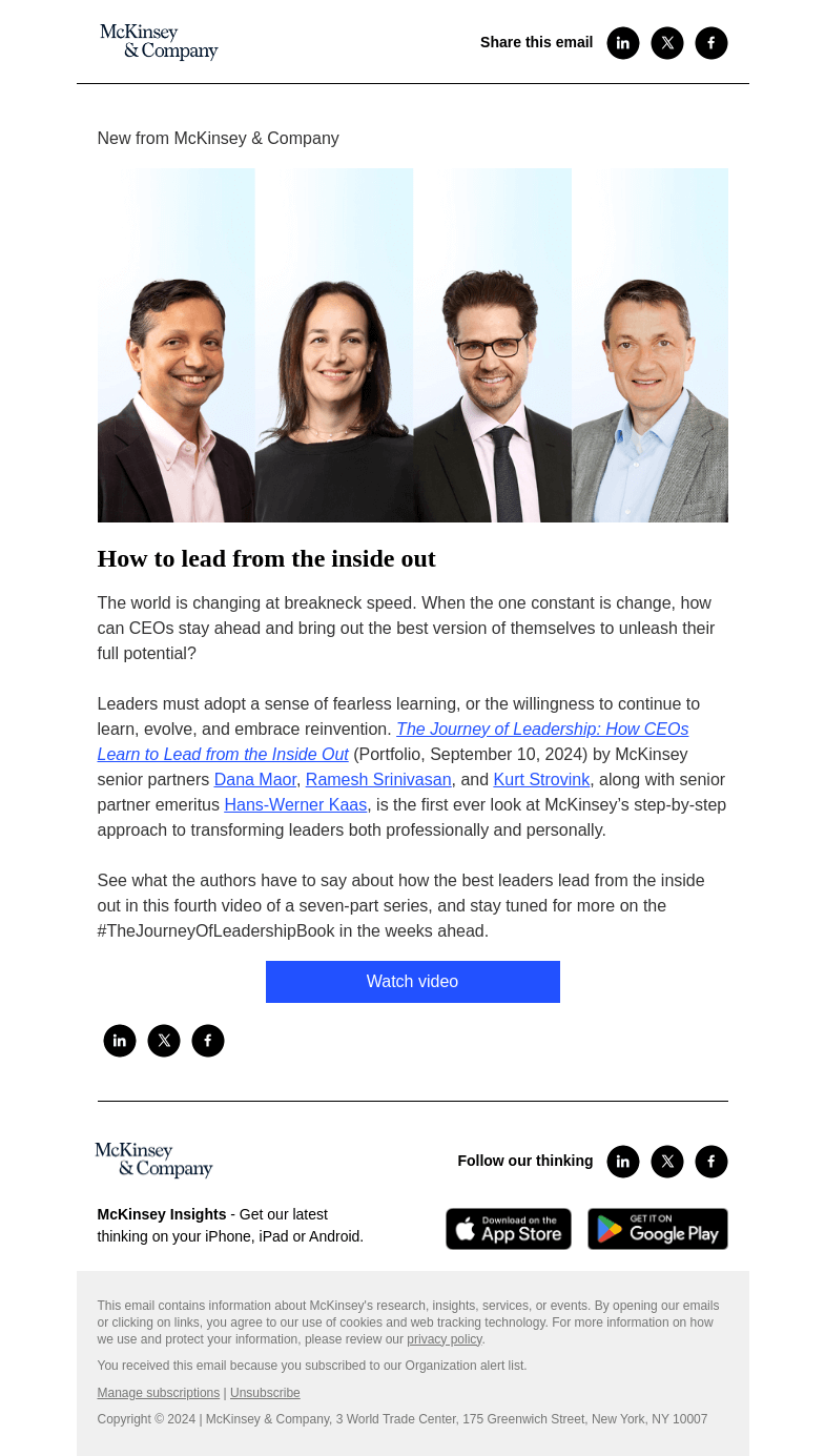 Письмо компании «McKinsey & Company» на тему «The Journey of Leadership: Fearless learning»