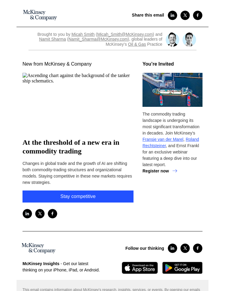 Письмо компании «McKinsey & Company» на тему «At the threshold of a new era in commodity trading»