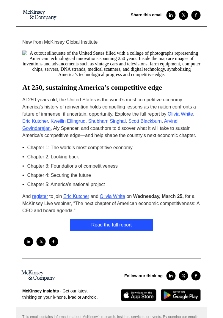 Письмо компании «McKinsey & Company» на тему «At 250, sustaining America’s competitive edge»