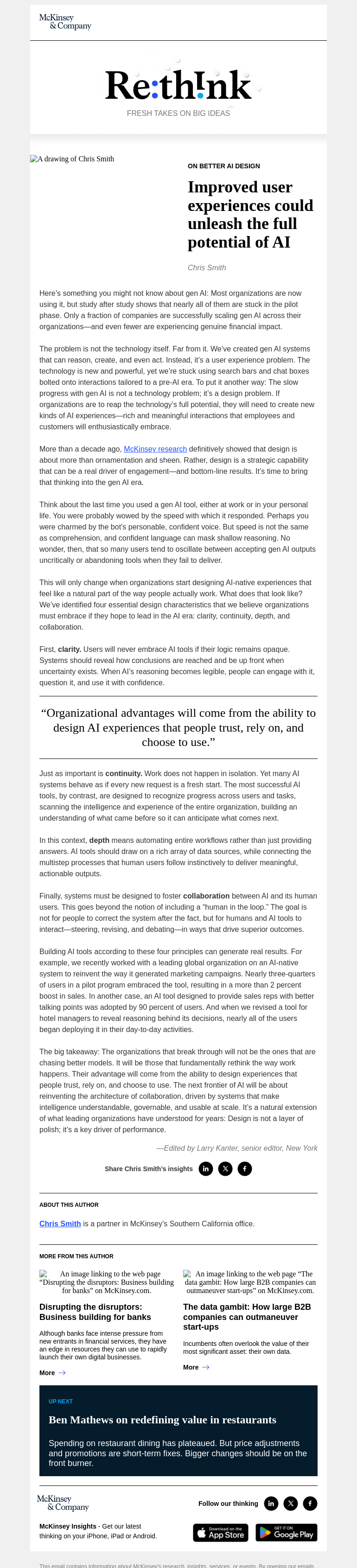 Письмо компании «McKinsey & Company» на тему «The value of rich and meaningful AI interactions»
