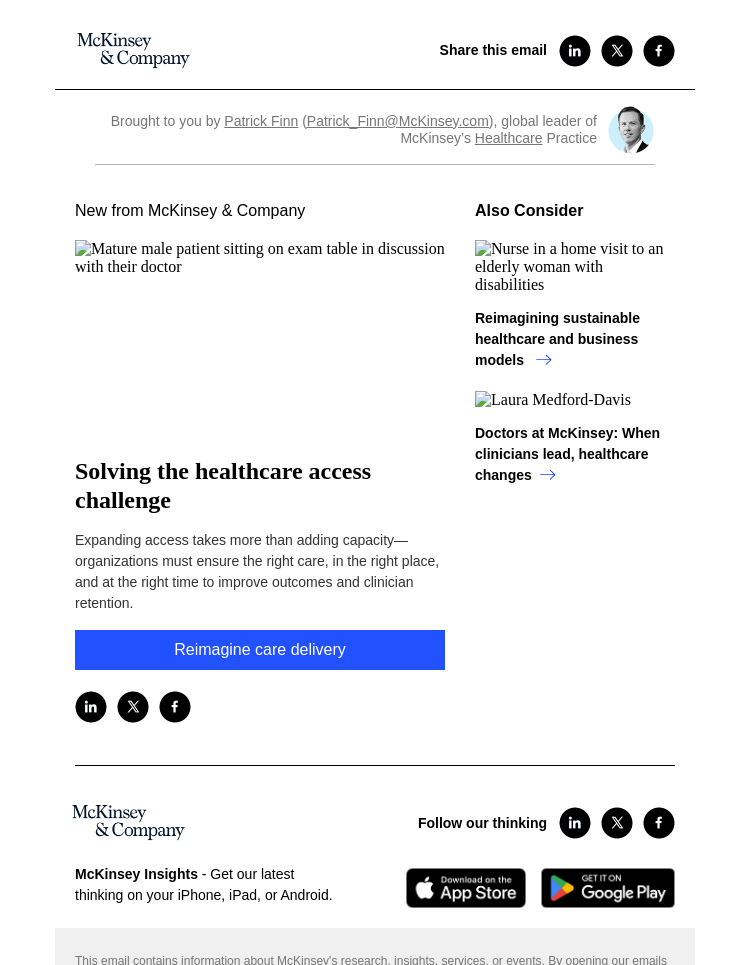 Письмо компании «McKinsey & Company» на тему «Solving the healthcare access challenge»