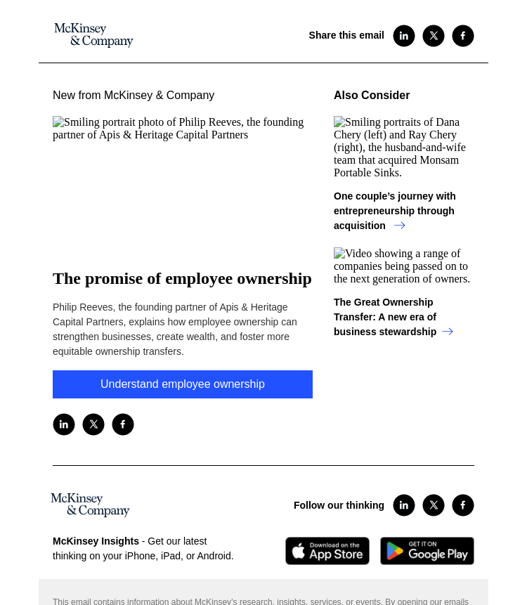 Письмо компании «McKinsey & Company» на тему «The promise of employee ownership»