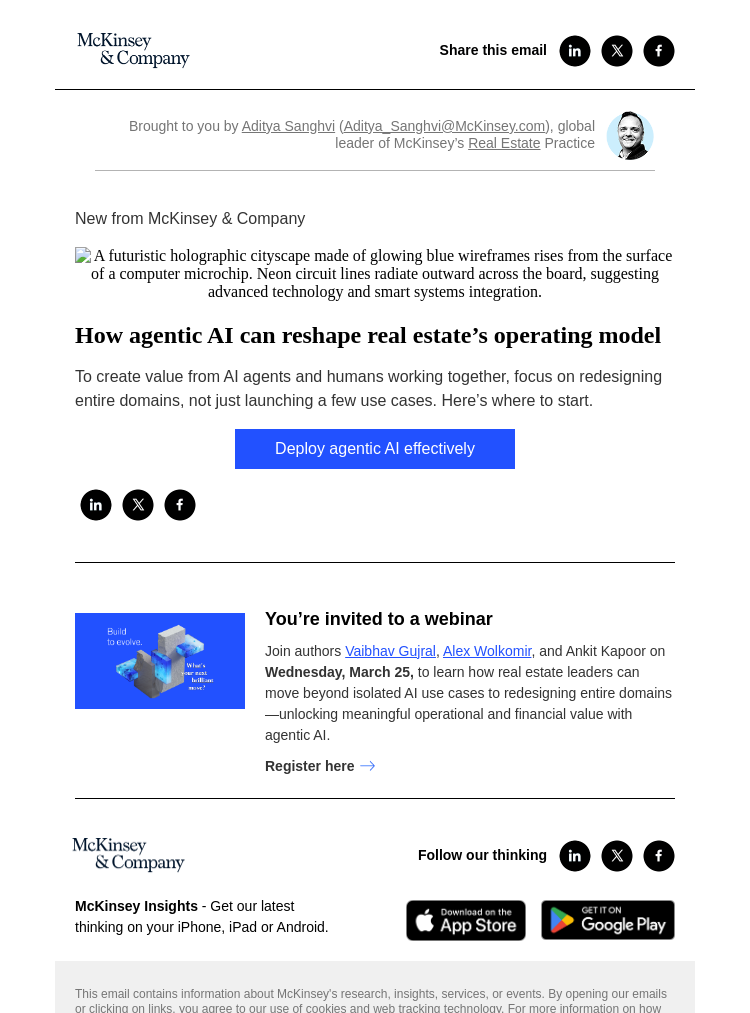 Письмо компании «McKinsey & Company» на тему «How agentic AI can reshape real estate’s operating model»
