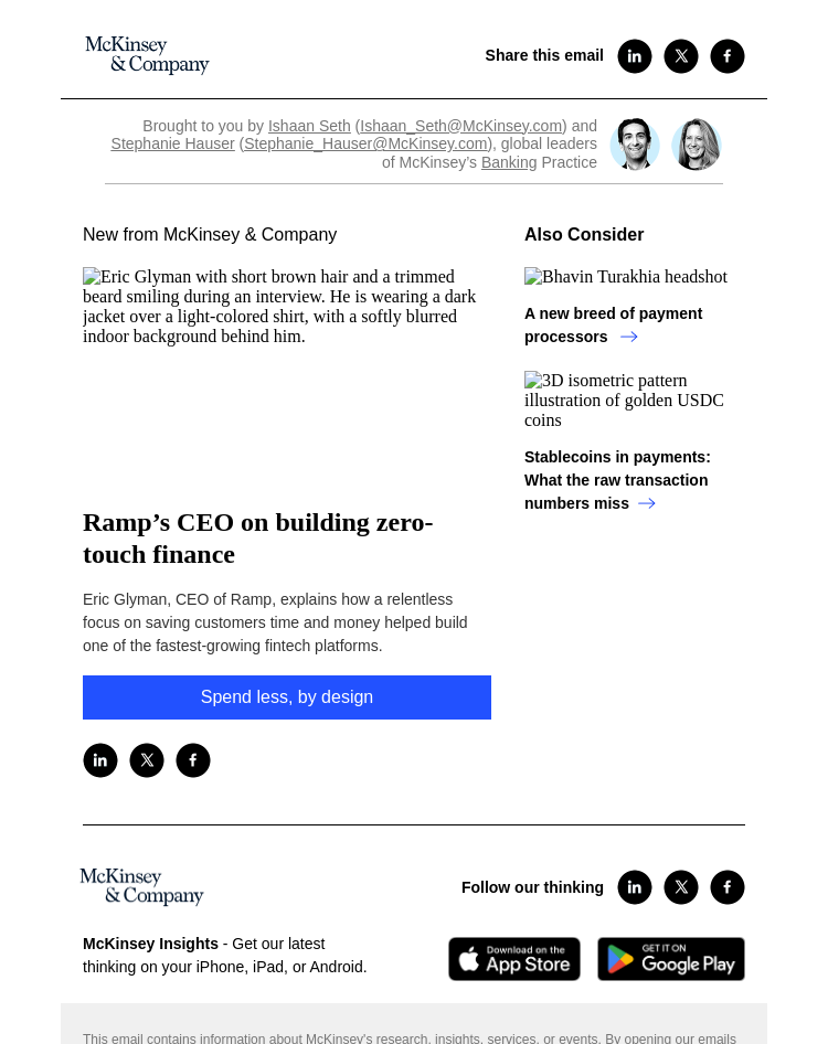 Письмо компании «McKinsey & Company» на тему «Ramp’s CEO on building zero-touch finance»