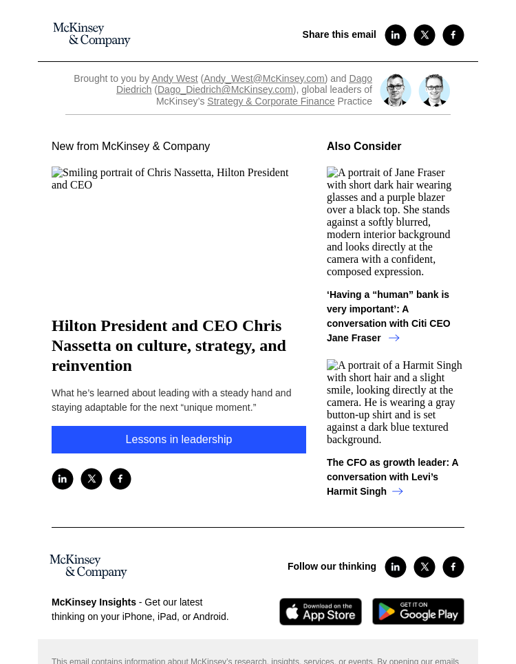 Письмо компании «McKinsey & Company» на тему «Hilton President and CEO Chris Nassetta on culture, strategy, and
 reinvention»