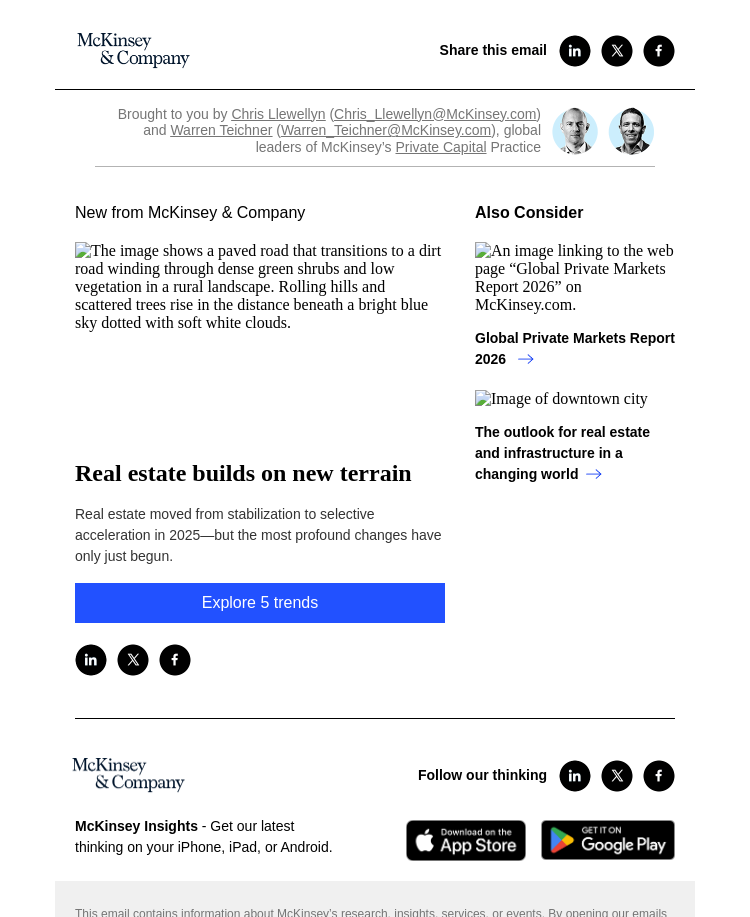 Письмо компании «McKinsey & Company» на тему «Real estate builds on new terrain»