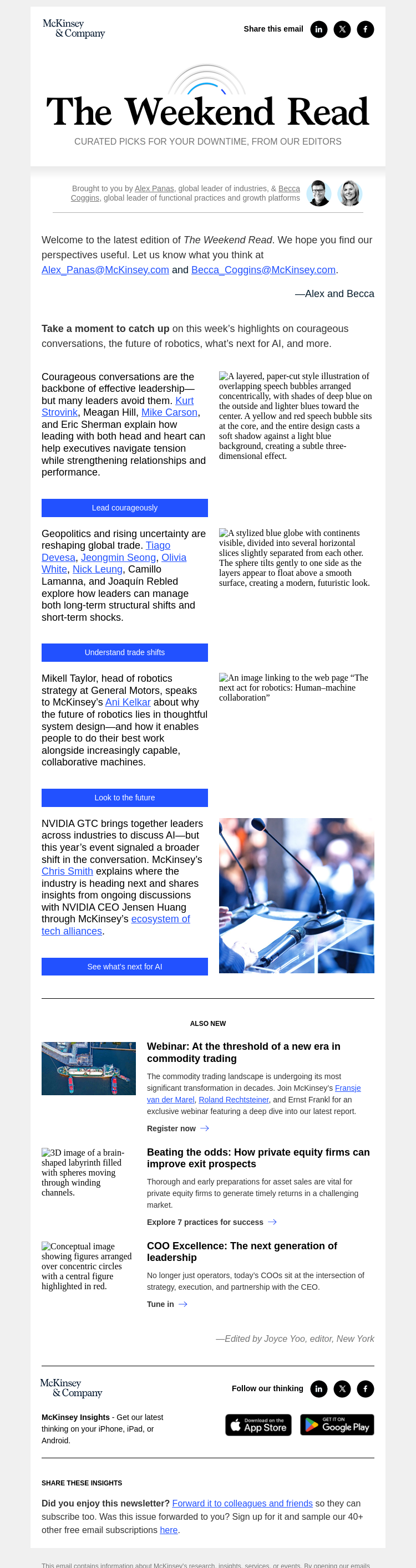Письмо компании «McKinsey & Company» на тему «Courageous conversations, the future of robotics, and more»