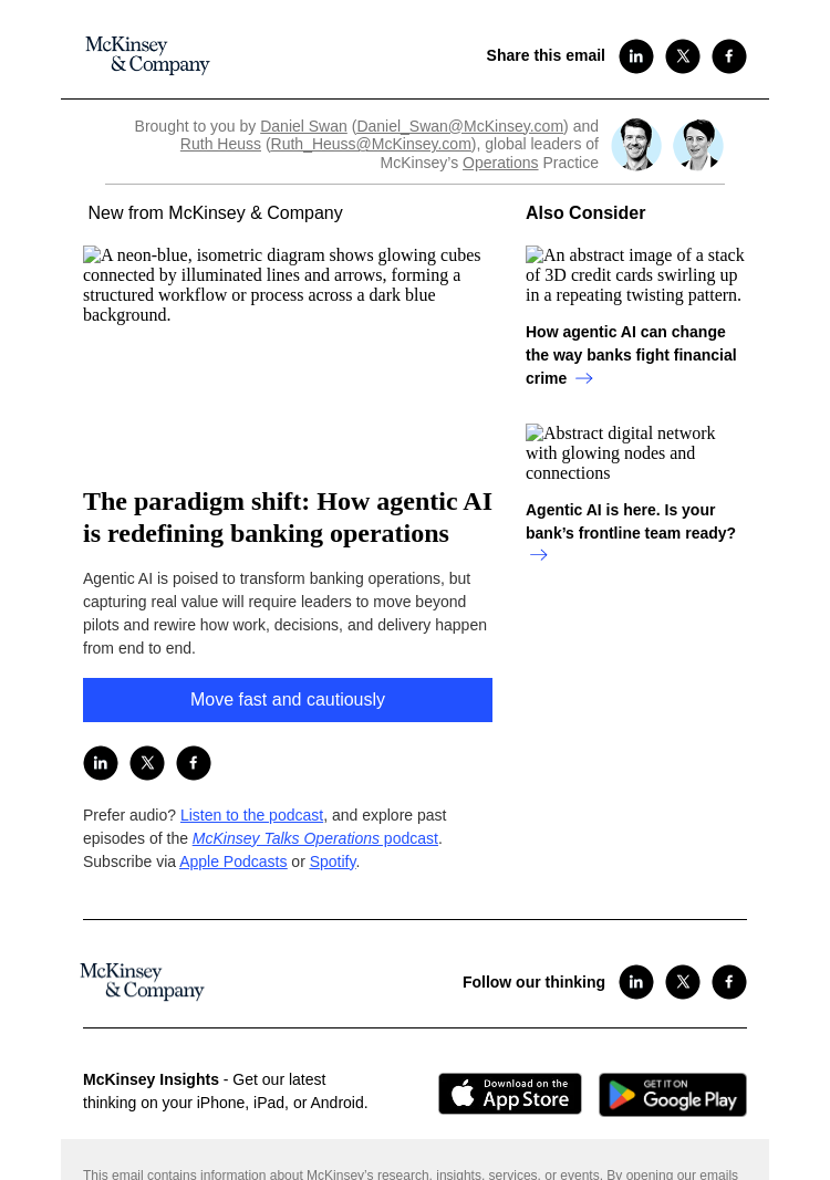 Письмо компании «McKinsey & Company» на тему «The paradigm shift: How agentic AI is redefining banking operations»