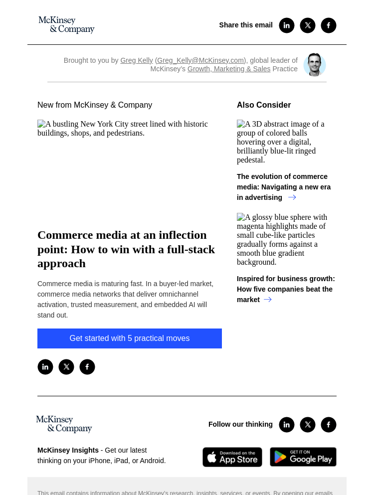 Письмо компании «McKinsey & Company» на тему «Commerce media at an inflection point: How to win with a full-stack
 approach»