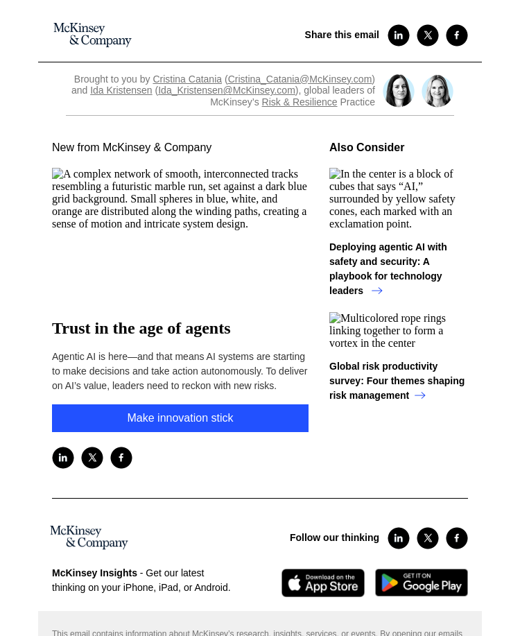 Письмо компании «McKinsey & Company» на тему «Trust in the age of agents»