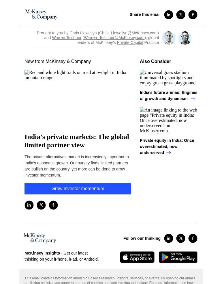 Письмо компании «McKinsey & Company» на тему «India’s private markets: The global limited partner view»