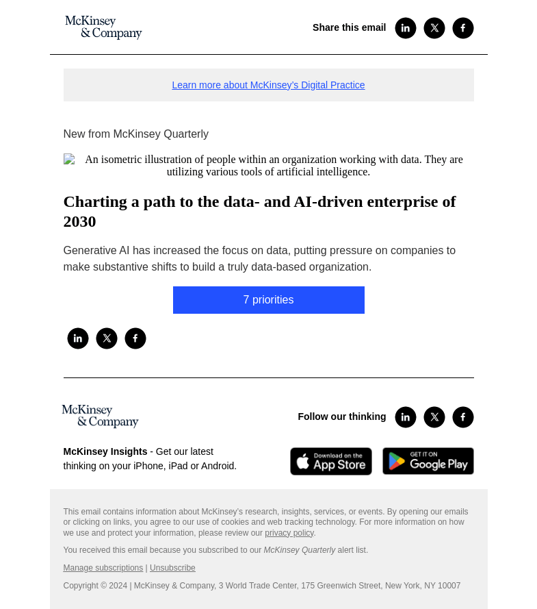 Письмо компании «McKinsey & Company» на тему «Charting a path to the data- and AI-driven enterprise of 2030»
