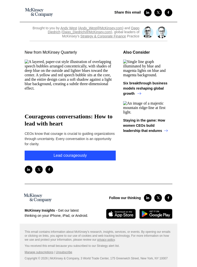 Письмо компании «McKinsey & Company» на тему «Courageous conversations: How to lead with heart»