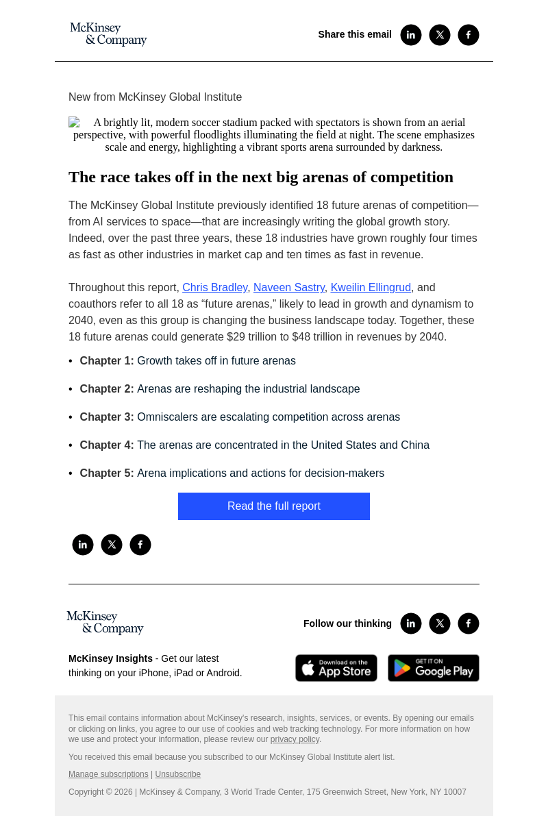 Письмо компании «McKinsey & Company» на тему «The race takes off in the next big arenas of competition»