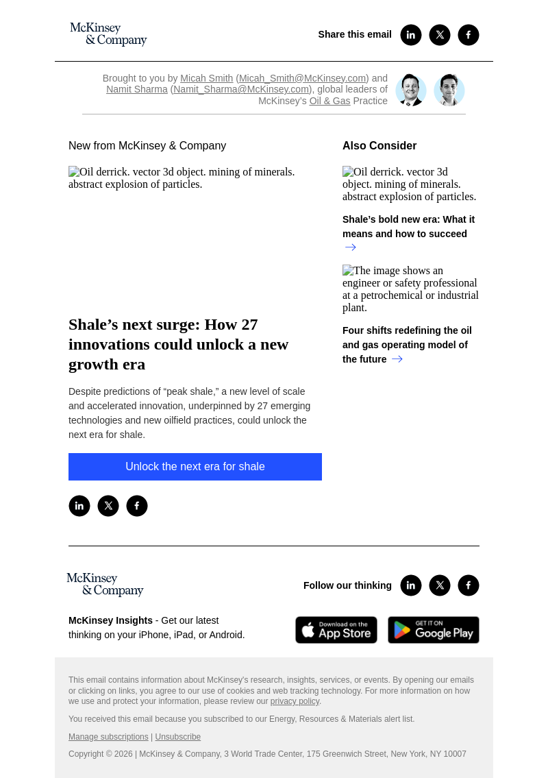Письмо компании «McKinsey & Company» на тему «Shale’s next surge: How 27 innovations could unlock a new growth era»