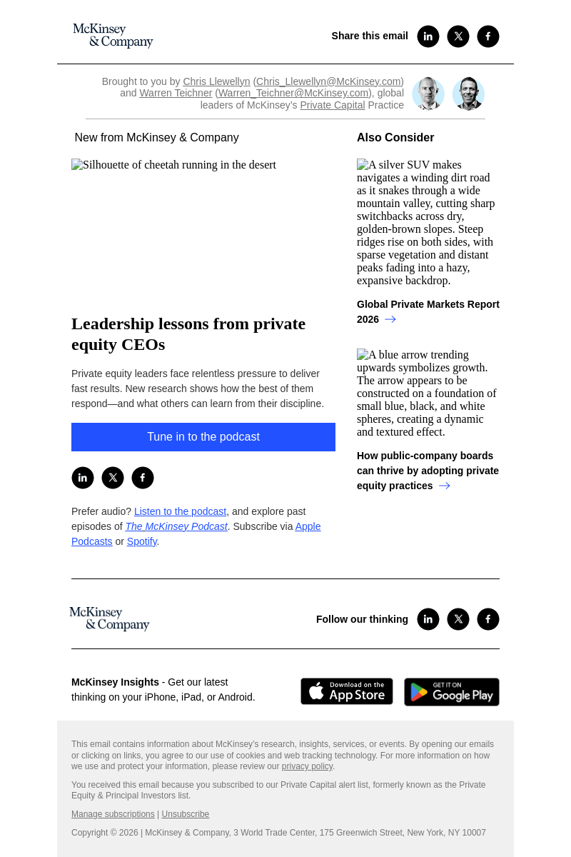 Письмо компании «McKinsey & Company» на тему «Leadership lessons from private equity CEOs»