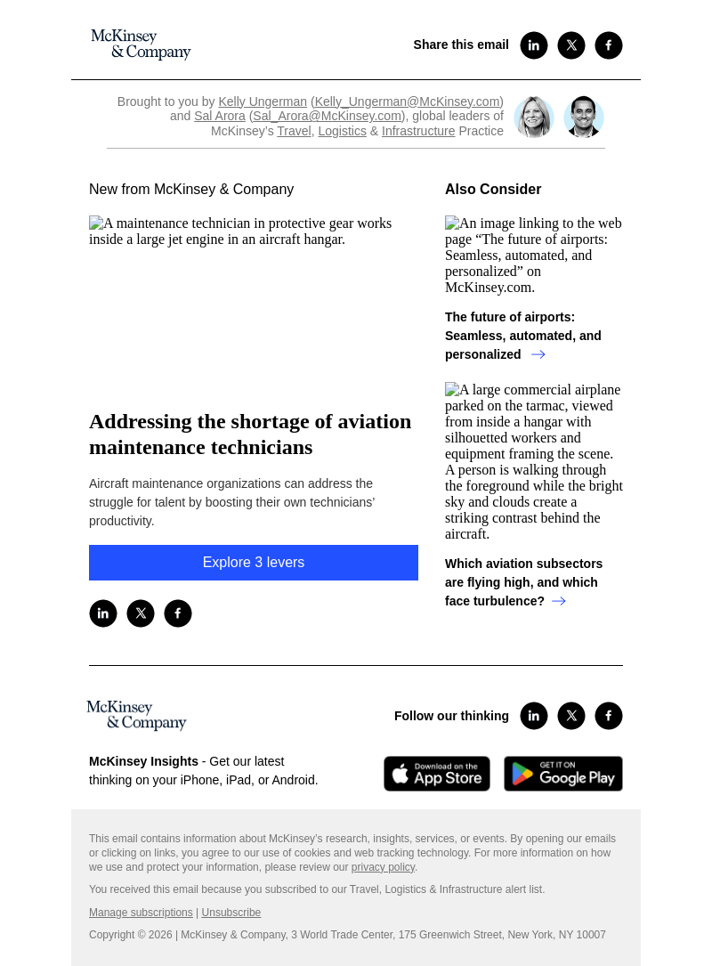 Письмо компании «McKinsey & Company» на тему «Addressing the shortage of aviation maintenance technicians»