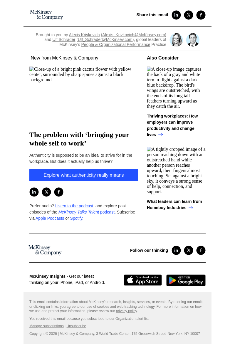 Письмо компании «McKinsey & Company» на тему «The problem with ‘bringing your whole self to work’»