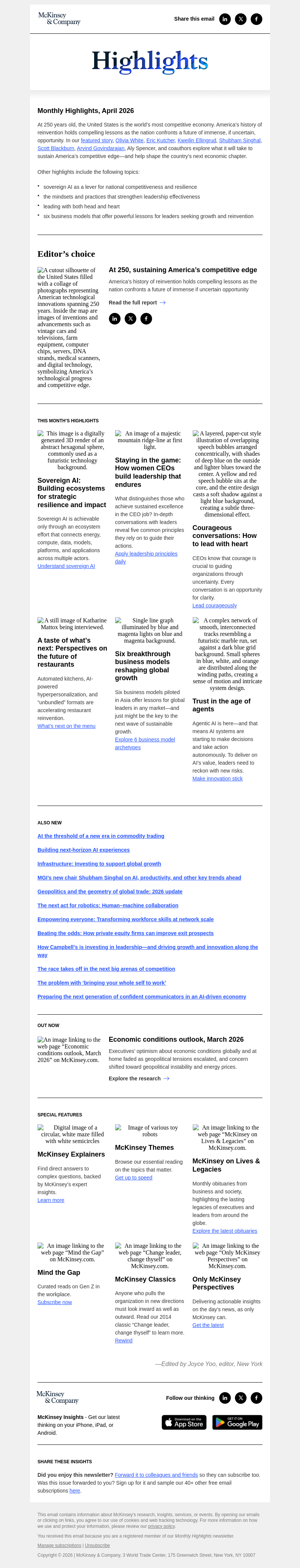 Письмо компании «McKinsey & Company» на тему «Sustaining America’s competitive edge, sovereign AI, and more»