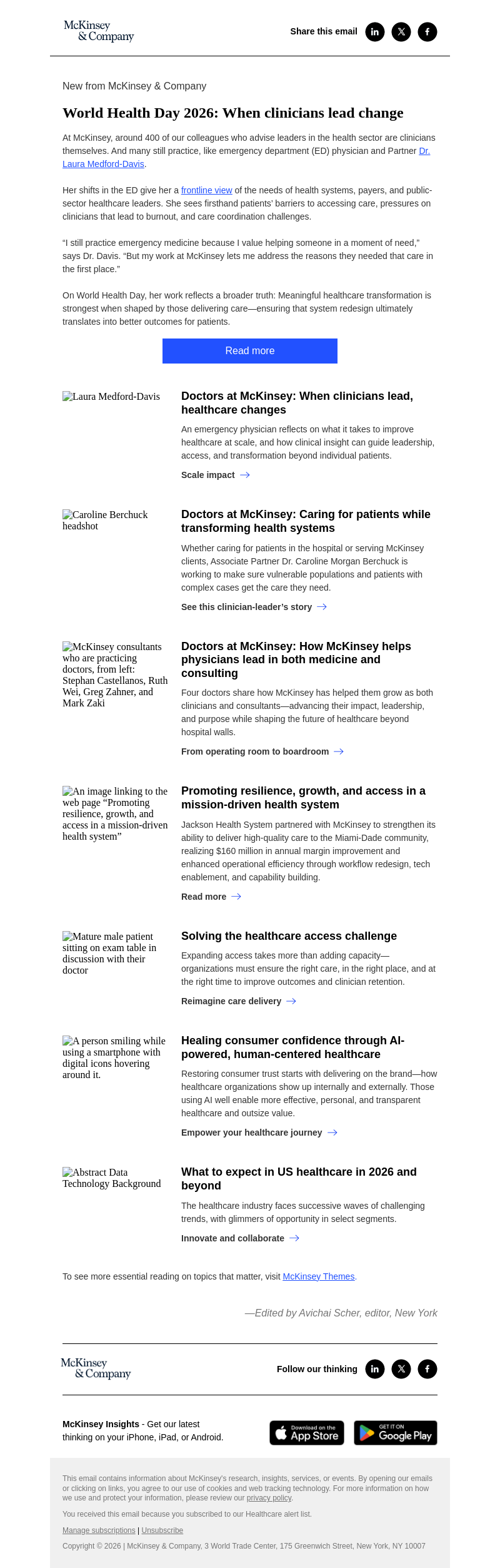 Письмо компании «McKinsey & Company» на тему «Bringing frontline experience to transforming healthcare»