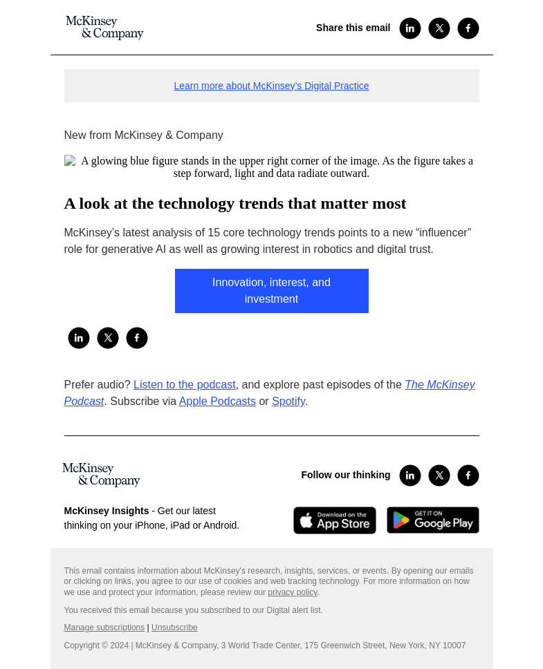 Письмо компании «McKinsey & Company» на тему «A look at the technology trends that matter most»