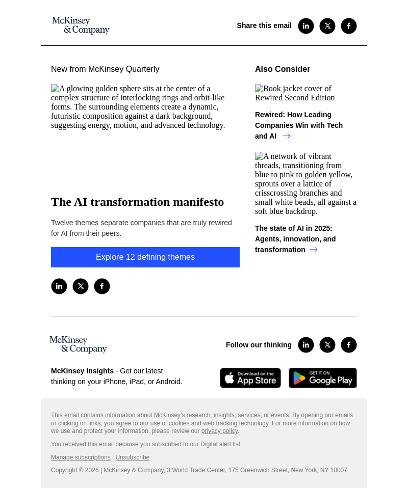 Письмо компании «McKinsey & Company» на тему «The AI transformation manifesto»