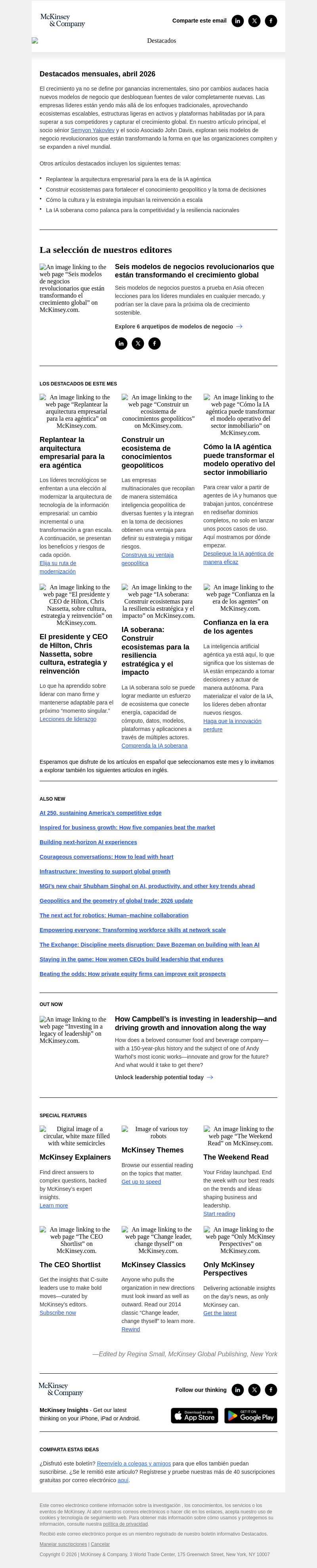Письмо компании «McKinsey & Company» на тему «Seis modelos de negocios que están redefiniendo el crecimiento global »