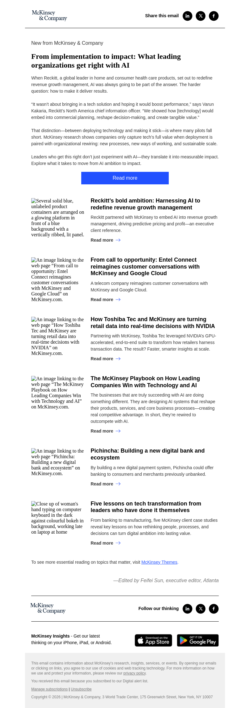Письмо компании «McKinsey & Company» на тему «Leaders in their own words: What it takes to capture tech’s full value»