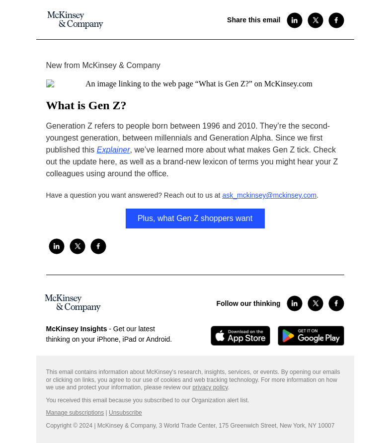 Письмо компании «McKinsey & Company» на тему «What is Gen Z?»