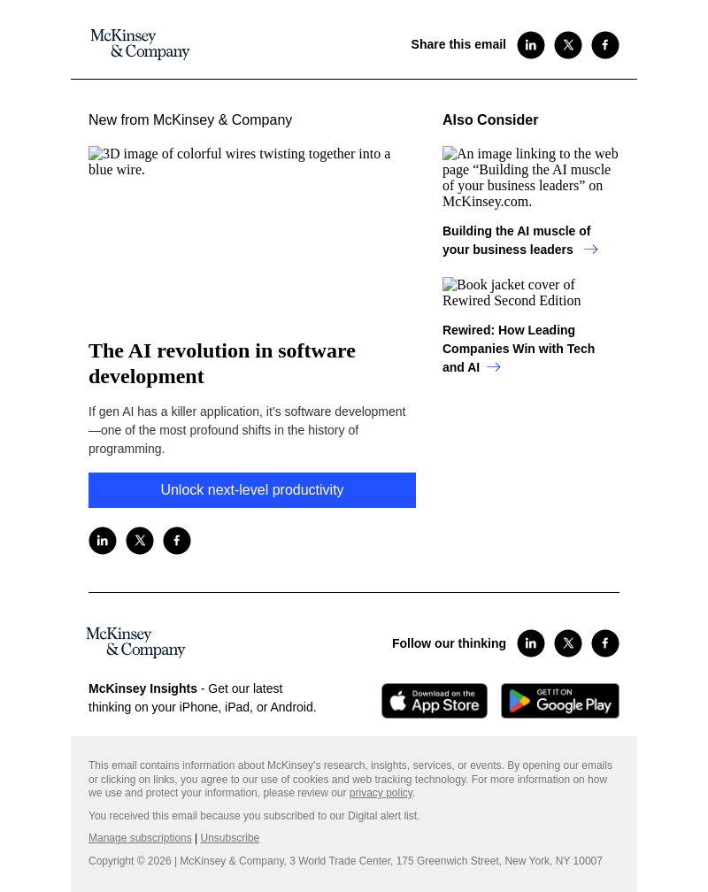 Письмо компании «McKinsey & Company» на тему «The AI revolution in software development»