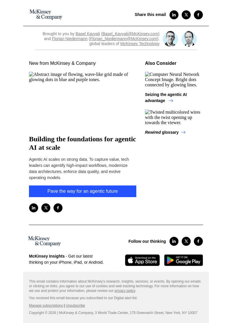 Письмо компании «McKinsey & Company» на тему «Building the foundations for agentic AI at scale»