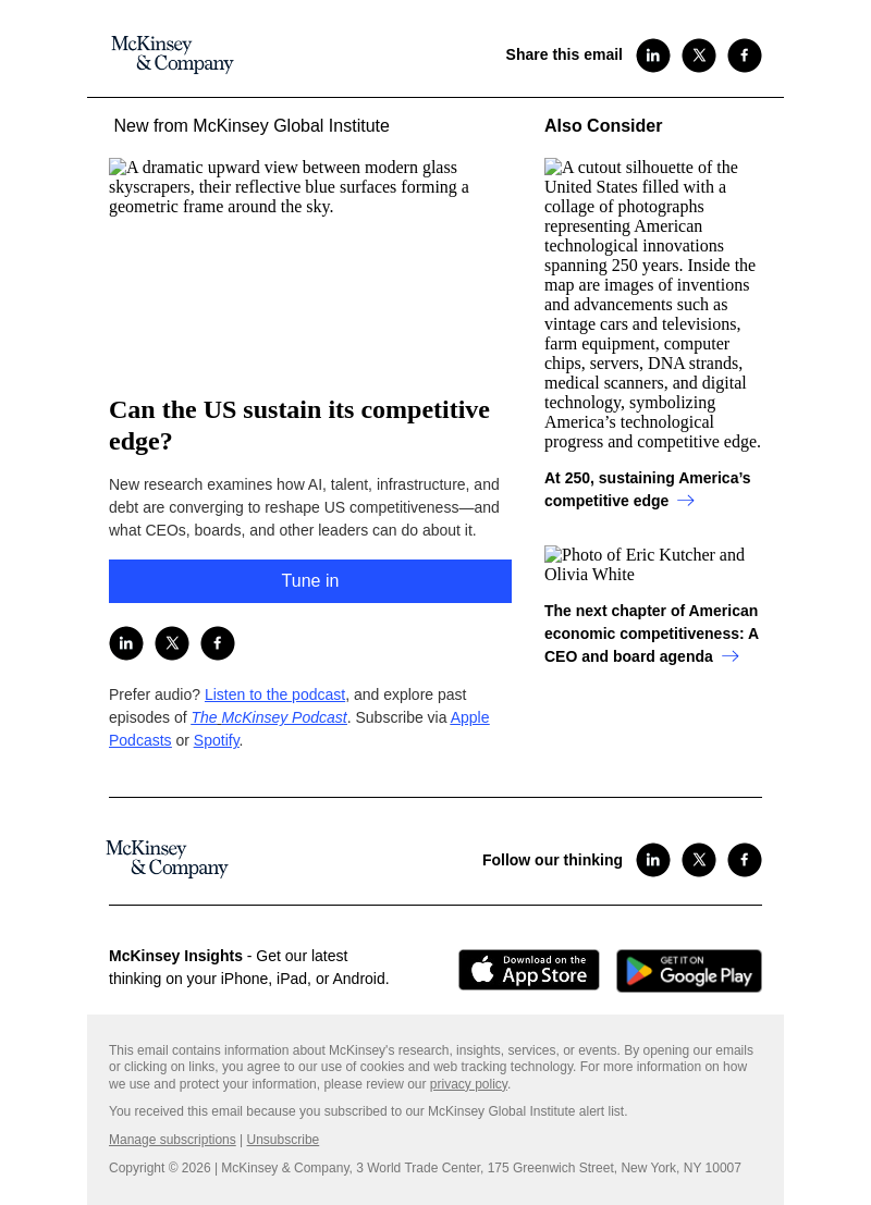 Письмо компании «McKinsey & Company» на тему «Can the US sustain its competitive edge?»