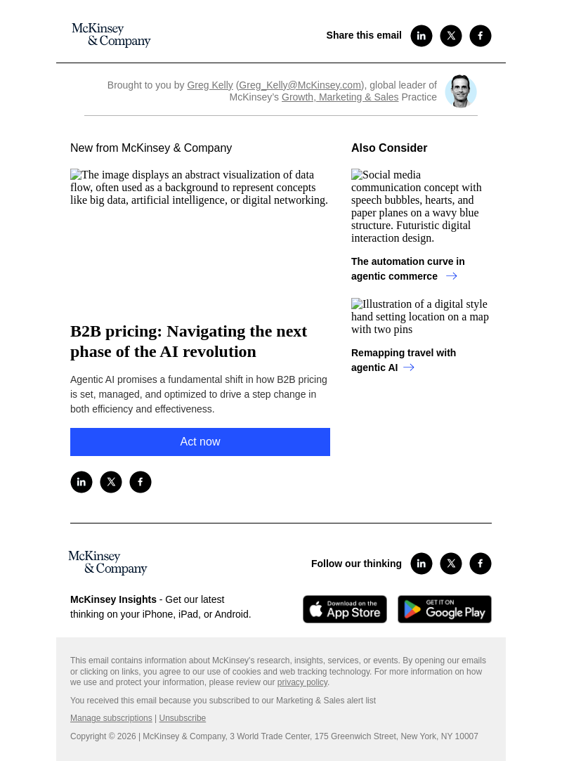 Письмо компании «McKinsey & Company» на тему «B2B pricing: Navigating the next phase of the AI revolution»