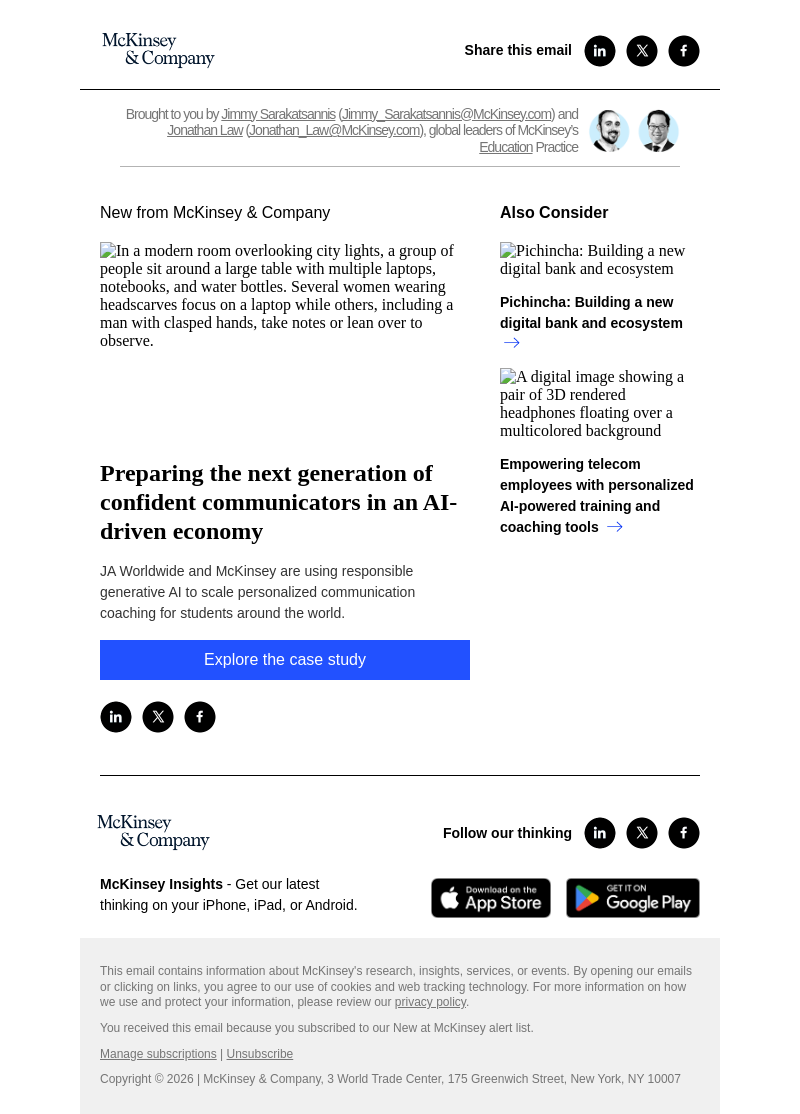 Письмо компании «McKinsey & Company» на тему «Preparing the next generation of confident communicators in an
 AI-driven economy»
